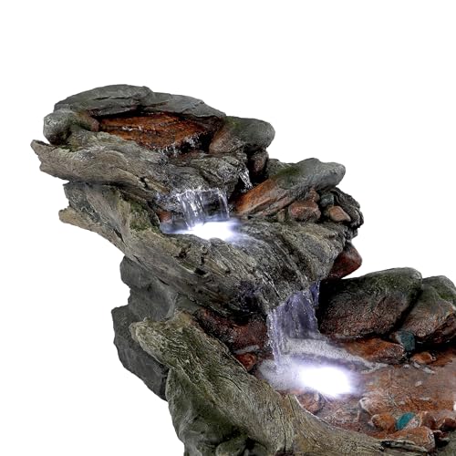 Alpine Corporation | 60"L Outdoor 3-Tier Rainforest Rock River Hand-Painted Water Fountain with LED Lights — Garden, Patio & Yard Décor - style: 60" L - 3-Tier w/ LED's