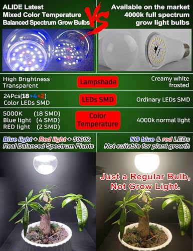 Candelabra LED Plant Grow Light Bulbs E12 Indoor Plants Full Spectrum,Small Base LED Sun Light Bulbs Plant Growing 100W Equivalent with Balanced Spectrum 5000K Red Blue for Seeds Greens Flower,1Pcs - size: E12