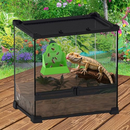 DONGKER Bearded Dragon Feeder,Anti-Escape Reptile Wall-Mounted Feeding Dish Adjustable Suction Cup Height for Lizard Bearded Dragon Gecko Frog - size: Small