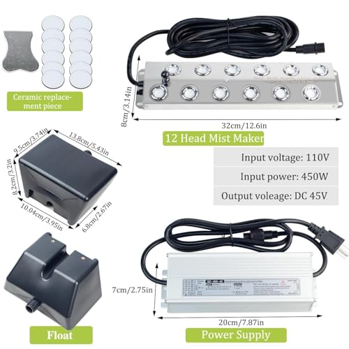 12 Head Ultrasonic Mist Maker Fogger Machine 9000ml/H, Industrial Humidifier Fog Machine 110V 400W, Ultrasonic Mister with Floats for Halloween Atmosphere Vegetable Preservation Landscape - size: 12 Head