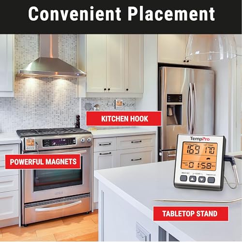 TempPro Digital Meat Thermometer for Cooking and Grilling, BBQ Food Thermometer with Backlight and Kitchen Timer, Grill Temperature Probe Thermometer for Smoker, Oven, Baking,Oil(Previously ThermoPro) - color: Light Silver