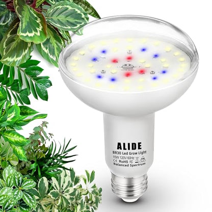 BR30 Led Grow Light Bulbs for Indoor Plants Full Spectrum,E26 BR30 Floodlight Plant Sun Grow Lamp 15W 1800lm,150-200 Watt Equivalent,Balanced Spectrum 5000K Red Blue for Seeds Greens,Flowers,1Pcs - size: BR30