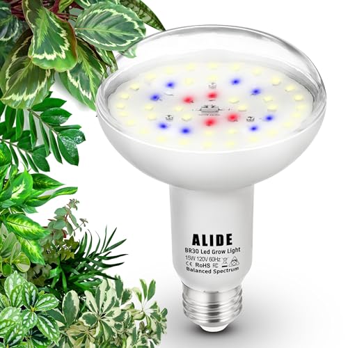 BR30 Led Grow Light Bulbs for Indoor Plants Full Spectrum,E26 BR30 Floodlight Plant Sun Grow Lamp 15W 1800lm,150-200 Watt Equivalent,Balanced Spectrum 5000K Red Blue for Seeds Greens,Flowers,1Pcs - size: BR30