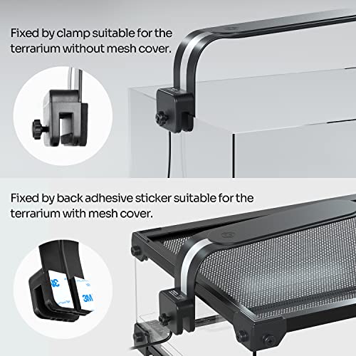 REPTI ZOO 5W Reptile Terrarium Light Fixture, Day and Night LED Clip Light for Reptile Tank, Full Spectrum White Bule Red Lights, 7 Light Modes Clamp Lamp
