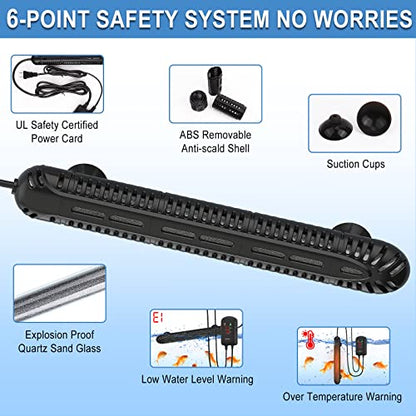 HiTauing Aquarium Heater, 200W Fish Tank Heater with LED Digital Display & 5 Safety Protection, Submersible Aquarium Heater with 2 Suction Cup and 5.9Ft Cord for 20-40 Gallon Fish Tank. - size: 200 Watt Aquarium Heater