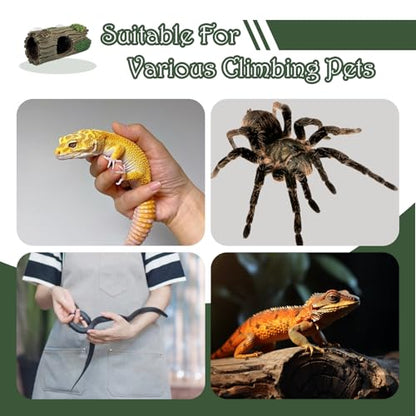 Reptile Hide, Resin Hollow Log Cave with Two Strong Suction Cups,Gecko Tank Accessories Climbing Toy– Climbing Decoration and Hideout for Lizards, Geckos, Snakes, Hermit Crabs, and Frogs