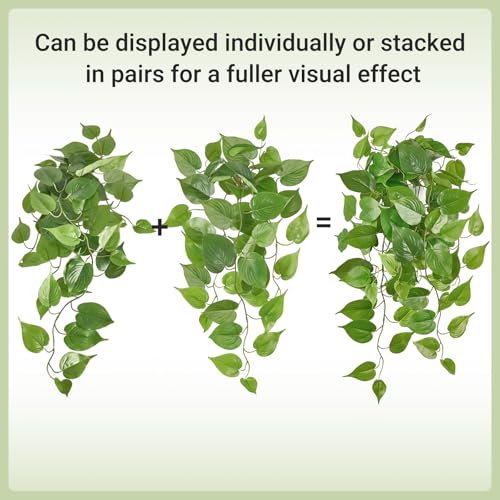 Mkono Fake Hanging Plants, 2pcs Artificial Plants for Home Decor Indoor Fake Vines Greenery for Bedroom Wall Living Room Bathroom Kitchen Office Christmas Decor, Pothos(No Flowerpot)