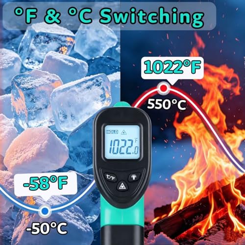 Infrared Thermometer Gun,-58℉~1022℉| Digital Laser Temperature Gun for Pizza Oven, Grill, Kitchen, Home Repairs and Multi-use IR Gun with Carrying Storage Case (NOT for Human) - color: Green