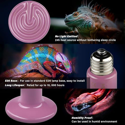 Simple Deluxe 150W 2-Pack Ceramic Heat Emitter Reptile Heat Bulb No Light, LCD Digital Aquarium Thermometer, for Reptile Amphibian, 2 Pack + Thermometer, Purple - color: Purple, size: 2 Pack + Thermometer