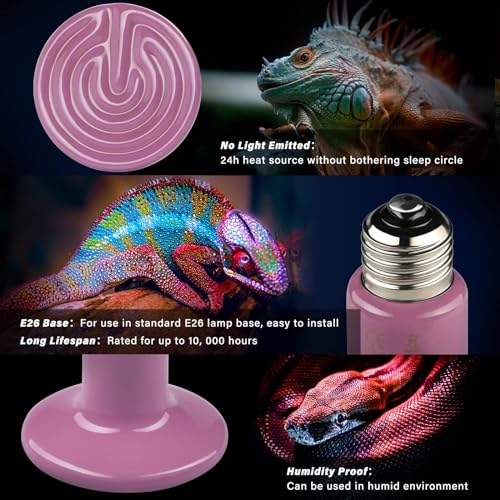 Simple Deluxe 150W 2-Pack Ceramic Heat Emitter Reptile Heat Bulb No Light, LCD Digital Aquarium Thermometer, for Reptile Amphibian, 2 Pack + Thermometer, Purple - color: Purple, size: 2 Pack + Thermometer