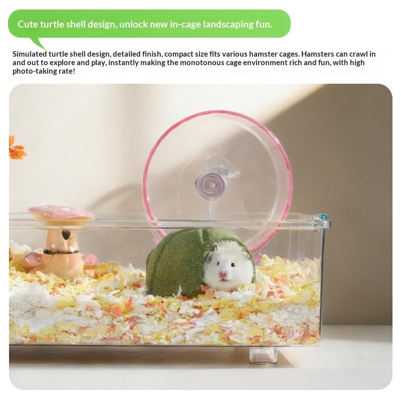 Natural Hamster Chew Toys, Turtle Shell Shape Hideaway, 5x4 Inches Wooden House with Safe Material, Eco Friendly Small Animal Shelter, Pet Cage Accessory Fun Design, Chewing Toy for Gerbil Chinchilla