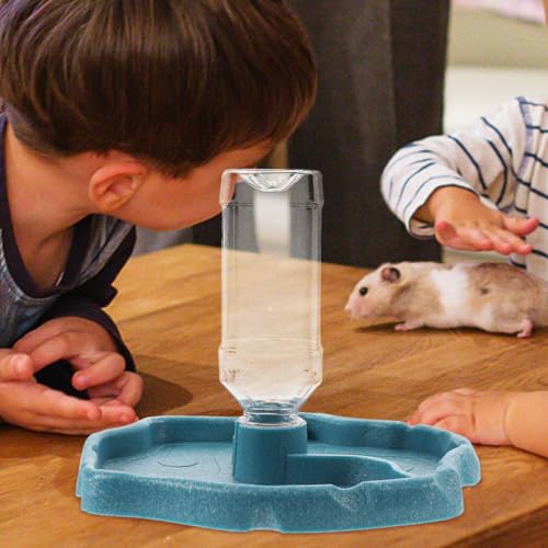 GANAZONO Reptile Waterer and Food Dish Automatic Water Feeder Turtle Tortoise Drinking Bowl for Bearded Dragons and Lizards with Reservoir in Lake Blue and Dark Brown for Terrarium Use