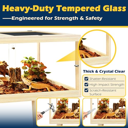 PROLEE Bearded Dragon Tank with Leg, 80 Gallon Tempered Glass Lizard Tank, Reptile Enclosure with Metal Mesh and Lockable Door, Reptile Tank for Snakes,Chameleon (Oak, 48x19x19 Inch)