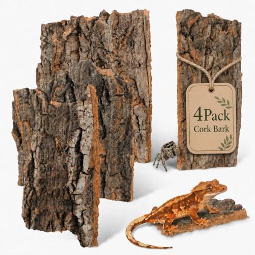 SHINEOFI Cork Bark for Reptiles, 4Pcs Natural Reptile Hide and Basking Platform Tree Bark Decor for Terrarium Gecko Lizard Snake Tortoise Enclosure Landscaping (Random Shapes)