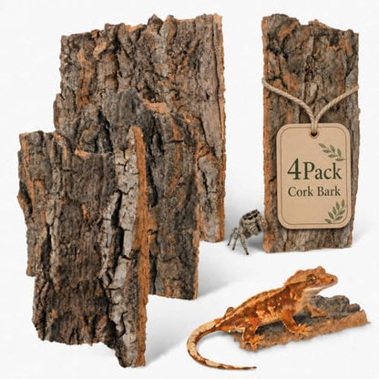SHINEOFI Cork Bark for Reptiles, 4Pcs Natural Reptile Hide and Basking Platform Tree Bark Decor for Terrarium Gecko Lizard Snake Tortoise Enclosure Landscaping (Random Shapes)