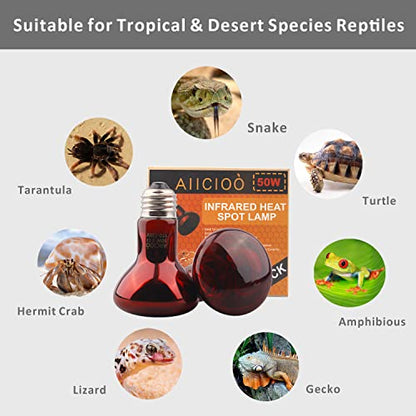 Aiicioo Reptile Red Light Bulb - Reptile Heat Lamp Bulb Infrared Basking Spot Lamp for Bearded Dragon Lizard Turtle Hermit Crab Leopard Gecko Snake Chameleon 50W - color: ['Red'], size: ['50W']