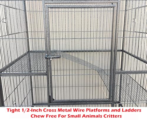 Huge X-Large Wrought Iron 4-Level Chew-Proof Tight 1/2-inch Wire Spacing Ferret Chinchilla Sugar Glider Rats Mices Rabbit Squirrel Hamster Cage with Detachable Rolling Stand - color: Black Vein, size: 32"L x 19"W x 67.5"H With 1/2" Spacing