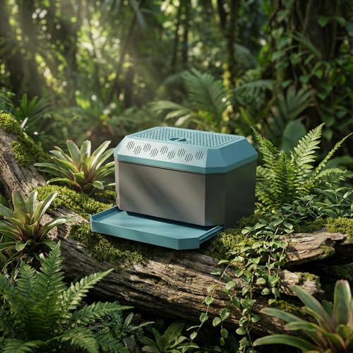 Dubia Roach Feeder Box with Drawer, 9.3" x 6.3" x 5.7" Easy-Clean Cricket Insect Feeding Container, Multi-Function Habitat for Bearded Dragons, Lizards & Reptiles