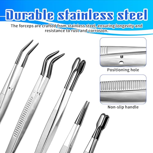 5 Pcs Rubber Tipped Tweezers, Jewelry Tweezers Silicone Tweezer for Entomology Taxidermy Stamp Coins Jewelry Crafts, Electronics Silver Black