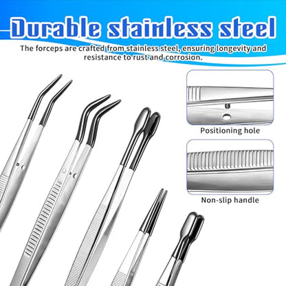 5 Pcs Rubber Tipped Tweezers, Jewelry Tweezers Silicone Tweezer for Entomology Taxidermy Stamp Coins Jewelry Crafts, Electronics Silver Black