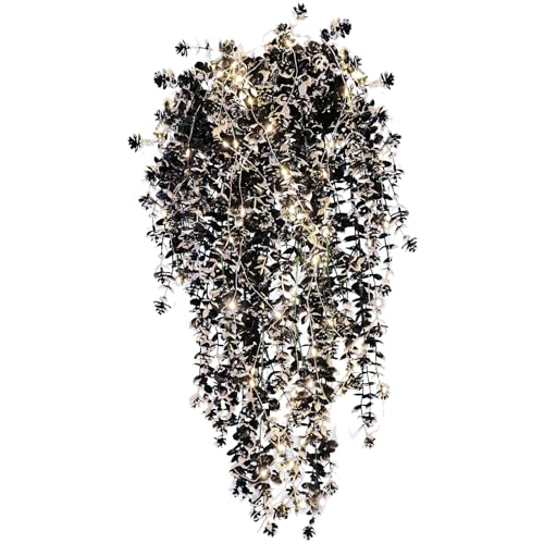 Black Hanging Fake Plants Fake Vines Artificial Plants Faux Hanging Plant with Lights, Artificial Hanging Plants for Indoor Outdoor Wedding Halloween Party Fall Wall Room Door Decor(Black White) - color: Black White, size: Hanging Plants With Lights