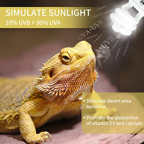 LUCKY HERP 2 Pack UVA UVB Reptile Light, 15W 10.0 UVB Bulb for Desert Reptiles, Compact Fluorescent Terrarium Lamp, Reptile UVB Bulb for Bearded Dragon, Lizard, Tortoise - size: 15&10.0