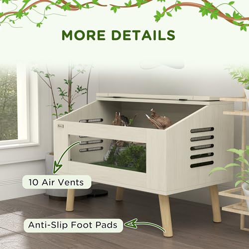 PawHut Reptile Terrarium 30 Gallon Top Opening Reptile Tank with Glass Windows Air Ventilations, Wooden Hamster Cage for Snakes Lizards Horned Frogs Chameleons Gerbils, 31.5" x 20" x 24"
