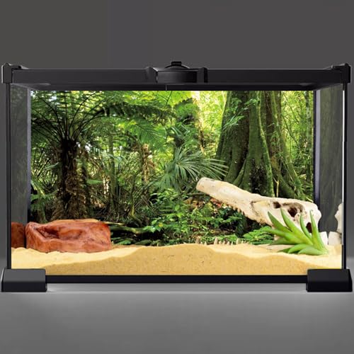 AWERT 72x18 inches Forest Terrarium Background Stone Green Huge Tree Reptile Habitat Background Tropical Rainforest Aquarium Background Durable Polyester Background - size: 72x18in/180x45cm