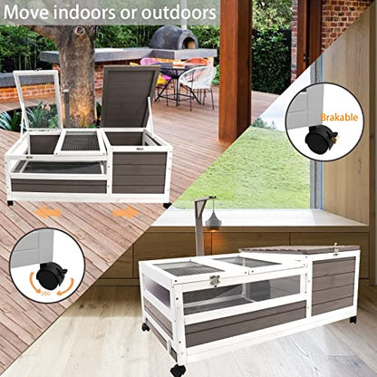 Gowoodhut Tortoise Habitat,Large Wooden Indoor Tortoise House on Wheels,Outdoor Turtle Enclosure Reptile Cage for Small Animals with Waterproof and Leakproof Tray 39" Wide - size: 39.0"L x 23.0"W x 13.2"H
