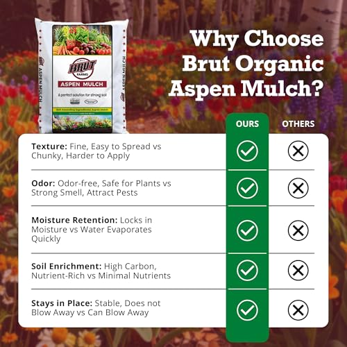 Brut Organic Aspen Mulch 1 CU FT – Natural Moisture Retainer & Root Protector – Odor-Free, Nutrient-Rich Bark Mulch for Landscaping, Garden Beds & Potted Plants - size: 30 QT