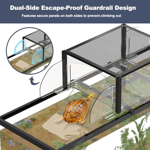 Upgraded Dual Ramp Turtle Basking Platform, Extra Large Fits 125 Gallon 150 Gallon 180 Gallon Aquarium Tank, Aquatic Turtles Topper Dock, Turtle Tank Accessories, Non-Slip Ramp & Escape-Proof