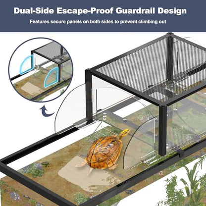 Upgraded Dual Ramp Turtle Basking Platform, Extra Large Fits 125 Gallon 150 Gallon 180 Gallon Aquarium Tank, Aquatic Turtles Topper Dock, Turtle Tank Accessories, Non-Slip Ramp & Escape-Proof