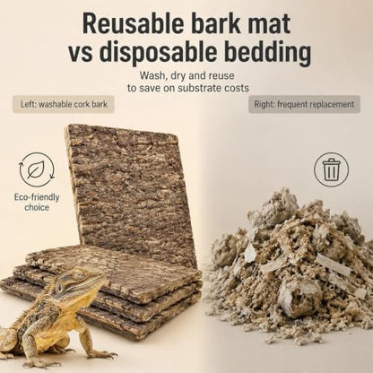 5 Pack Reptile Cork Bark Bulk Reptile 3.93x7.87inch Bark Bedding Natural Flat Cork Wood Pieces Terrarium Substrate Tank Supplies for Bearded Dragon Snake Spiders Hermit Crabs Geckos Tortoise Reptiles