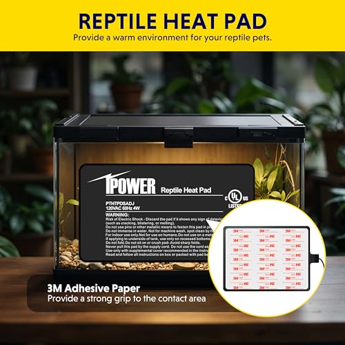 iPower 4x7 Inch Reptile Heating Pad with LCD Digital Aquarium Thermometer, Reptile Heat Mat with Adjustable Temperature Control for Reptiles - color: Black/Heat Pad with Adjust Knob+ Thermometer, size: 4" x 7"