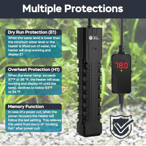 AquaMiracle Aquarium Heater, 200W Submersible Fish Tank Heater with LED Digital Display, Overheat Protection & Auto Power-Off When Out of Water, for Freshwater and Saltwater Fish Tanks (20-40 Gal)