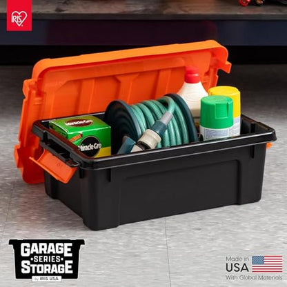 IRIS USA 4 Pack 12 Gallon Lockable Storage Bins, Heavy Duty Stackable Containers with Lids for Garage Organization or Moving, Black/Orange - size: Size_12 Gal - 4 Pack