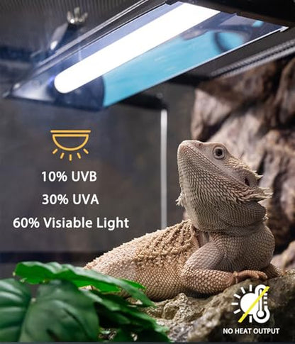 T5 HO UVB Reptile Light Fixture Combo Kit, Switchable 10.0 & 5.0 UVB Bulb, 8W Fluorescent Tube 12 Inch UVA/UVB Output Lamp for Rainforest Species and Desert Reptiles - size: 8W T5 5.0+10.0 Suite