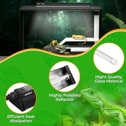 Lustaled 22’’ 24W T5 UVB Reptile Light Combo Kit Switchable UVB 5.0, 10.0 | for Tropical & Desert Reptiles, Reptile Lamp Terrarium Hood UVB Light for Bearded Dragon, Lizards, Snake, Chameleon, Turtle