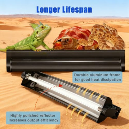 KINGYEENUO T8 Reptile Light Fixture Combo Kit 15W, UVB Reptile Light Fixture with Desert UVB 10.0 18.3" Fluorescent Tube, UVA UVB Reptile Light for Lizard, Bearded Dragon, Tortoise