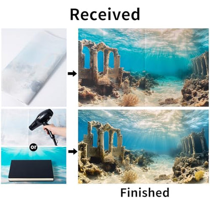 COMSUN 3 Pack Aquarium Background, 36x18 inches Polyester Aquarium Background, Cloth Fish Tank Background, Undersea Ruins Floor Sunshines & Tree Wood Branches Aquatic Plants - size: 36x18 Inch