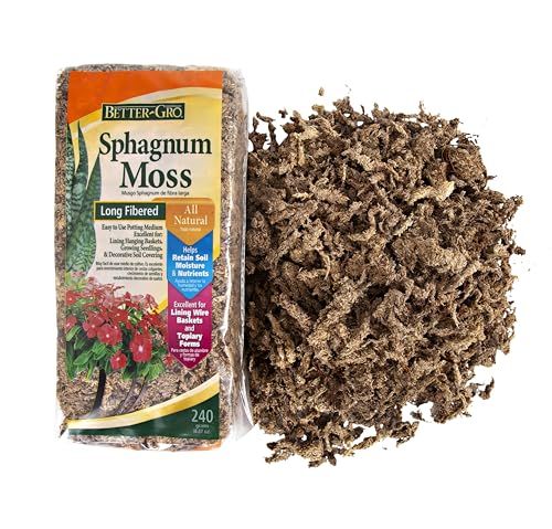 Better-Gro Sphagnum Moss - 100% Natural, Long-Fiber Moss for Orchids, Ferns, and Hostas, Excellent for Hanging Baskets and Propagating Plants - 240 Cubic Inches - size: Single