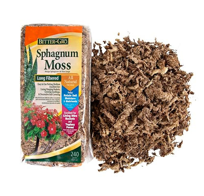 Better-Gro Sphagnum Moss - 100% Natural, Long-Fiber Moss for Orchids, Ferns, and Hostas, Excellent for Hanging Baskets and Propagating Plants - 240 Cubic Inches - size: Single