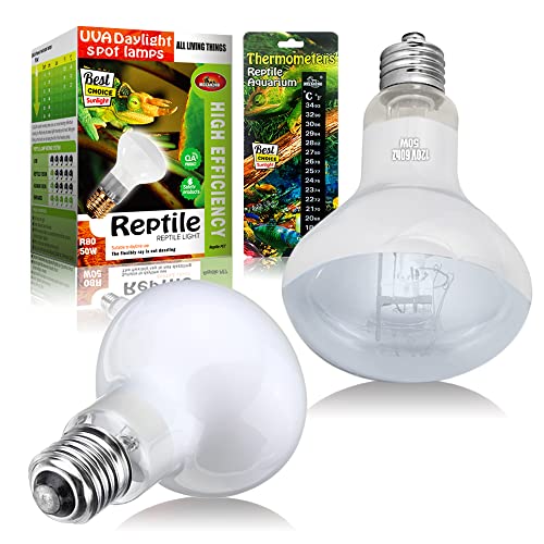Reptile Heat Lamp 75W 2 Pack,UVA Basking Light Bulbs,Natural Daylight Terrarium Heat Lamps for Bearded Dragon Accessories,Turtle,Tortoise,Lizard,Snake,Gecko,Chicken with Temperature Strips