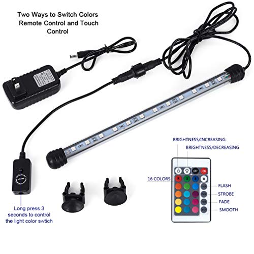 MQ 16 in Submersible LED Aquarium Light, 2.5W Color Changing Fish Tank Light with Remote Control, IP68 Crystal Glass 18 LEDs Lights Bar, for Fish Tank 20-25 inch - size: 18LED-Length 16"