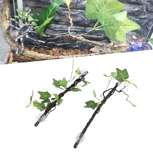 4PCS Jungle Climber Vines Flexible Reptile Leaves, Reptile Corner Branch Branch Terrarium Plant Decoration with Suction Cups for Amphibian Lizard Snake Climbing