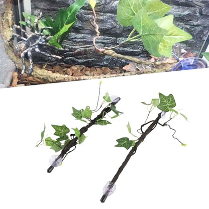 2Pcs Reptile Corner Branches, Terrarium Plant Decoration Flexible Imitation Bendable Jungle Climbing Vine with Suction Cups for Amphibian Lizard Snake Climbing