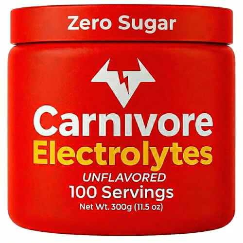 Carnivore Electrolytes Powder – 100 servings, Sugar-Free Premium Hydration, No Carbs, Calories, Sweeteners, Colorings, Flavorings or Preservatives. Mixes with Smoothies, Protein Shakes. Zero Sugar.