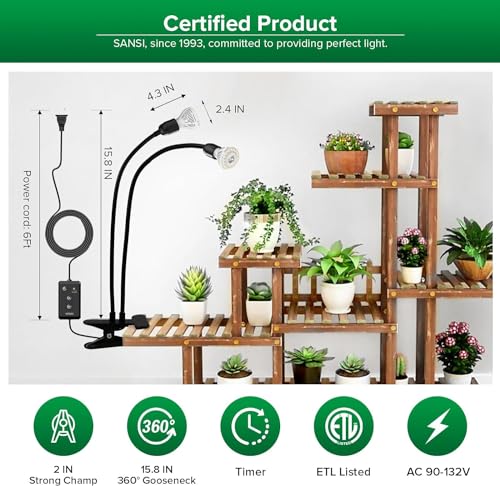 SANSI LED Grow Lights for Indoor Plants, Lifetime Free Bulb Replacement, 300W Full Spectrum+20W(5W*4) Puck Grow Lights for Indoor Plants