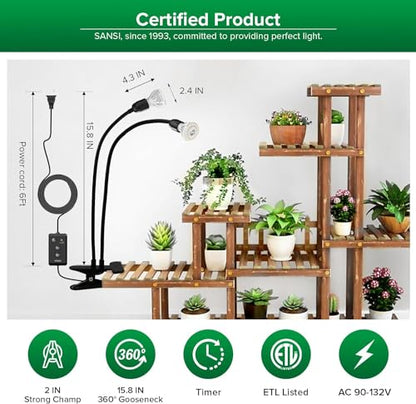 SANSI LED Grow Lights for Indoor Plants, Lifetime Free Bulb Replacement, 300W Full Spectrum+20W(5W*4) Puck Grow Lights for Indoor Plants