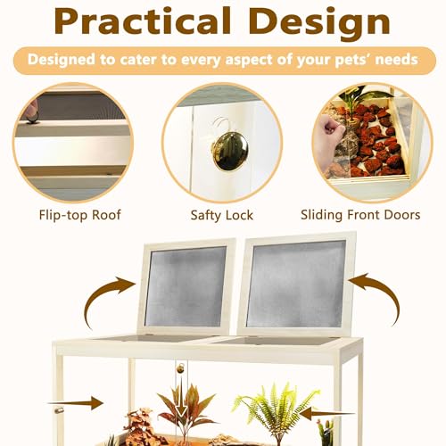 PROLEE Retile Tank,Bearded Dragon Tank,Lizard Tank with Metal Mesh Roof Door, Acrylic Panel Snake Tank with Lock Design,Oak,60Gallons - color: Oak, size: 60 Gallons